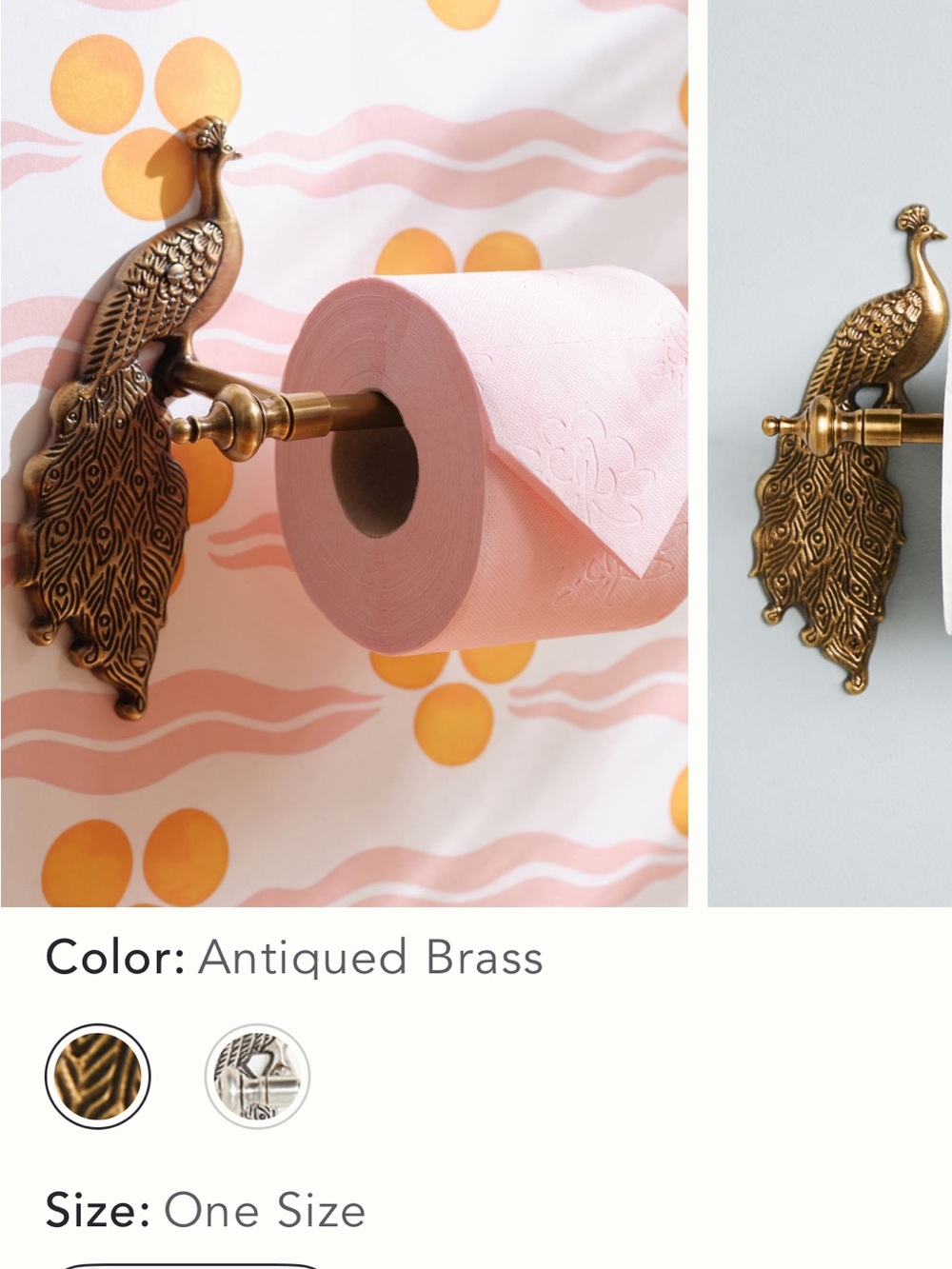 Anthropologie Antiqued Brass Peacock Toilet Paper Holder - Decorative Wall Mount - Picture 7 of 7